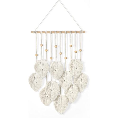 Betylifoy Macrame Wall Hanging, Macrame Tapestry with Wooden Beads Leaves Boho Wall Art Decor Tapestry Wall Hanging for Bedroom Nursery Wall Decoration (Beige)