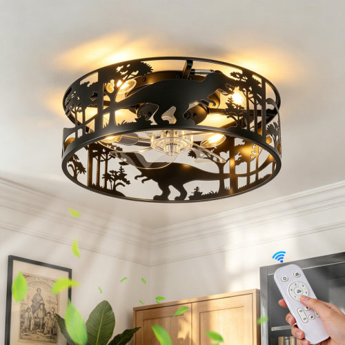 Trinx 17.72" Black Dinosaur Flush Mount Ceiling Fan Light With Remote | Wayfair
