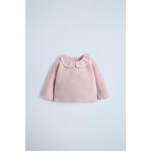 GARTER STITCH KNIT COLLAR SWEATER