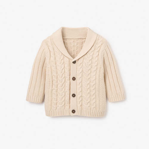 Wheat Horseshoe Cable Knit Baby Cardigan WHEAT / 6-9M