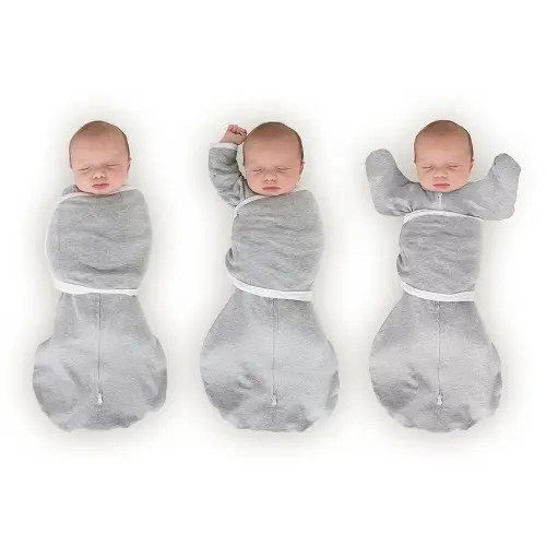 SwaddleDesigns 6-way Omni Swaddle Sack, Arms Up Swaddle for Newborn, Easy Transition Sleep Sack, Small, 0-3 mo, Heathered Gray
