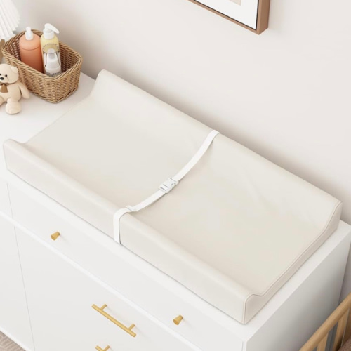 YACODAVO Wipeable Baby Changing Pad for Dresser and Table, Cozy Diaper Changing Pad with Waterproof & Wipe-Clean Leather Cover, Off-White