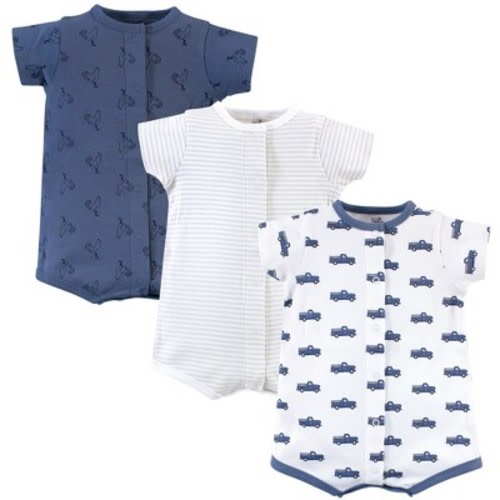 Touched by Nature Baby Boy Organic Cotton Rompers 3pk, Truck, 9-12 Months