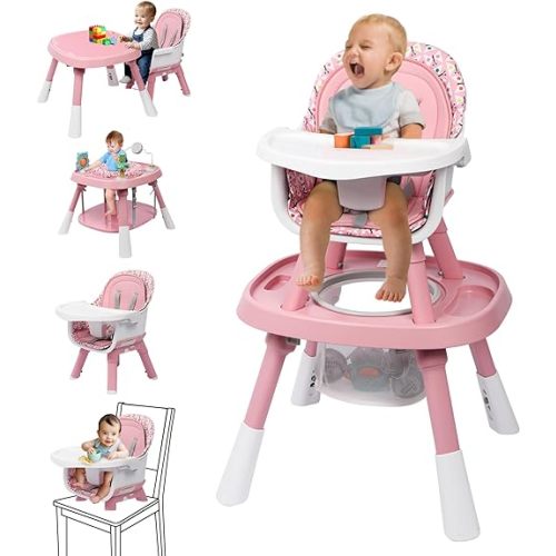 Xilingol 15-in-1 Convertible High Chair, 2-in-1 Baby Highchair & Activity Center W/Toys, Booster Seat | Building Block Table | Toddler Chair W/Removable Tray & 5-Point Harness & 2-Layer Cushion