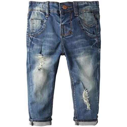 KIDSCOOL SPACE Baby Girl Boy Jeans,Elastic Band Inside with D-Rings Ripped Denim Pants