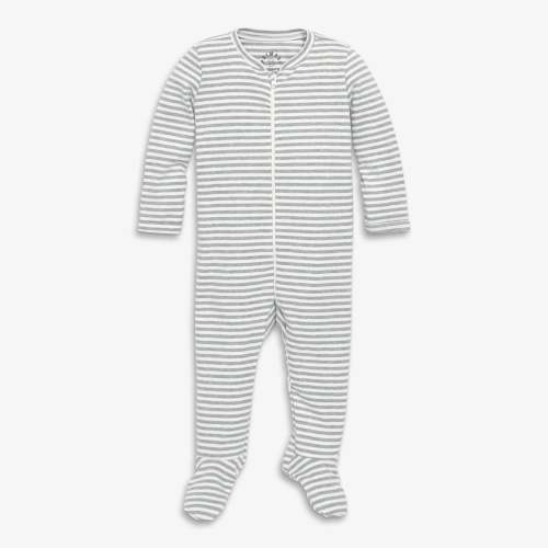 Primary Baby Organic Zip Footie - Newborn, Heather Gray / Ivory Mini Stripe