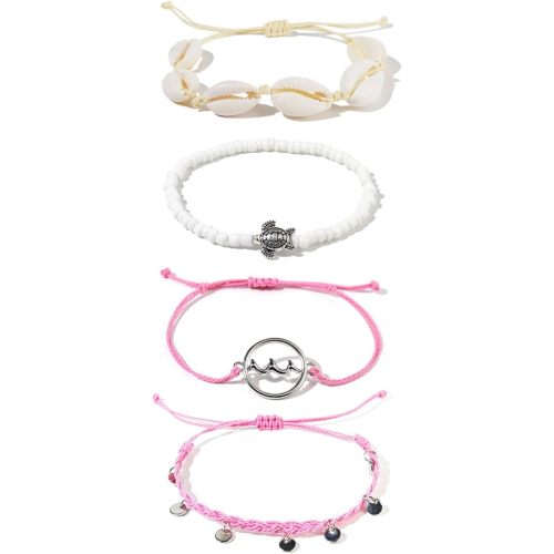 Caiyao 4 Pcs Summer Surfer Wave Anklet Bracelets Adjustable Strand Braided String Rope Bracelets Waterproof Handmade Sunflower Bracelets Anklets Jewelry for Women