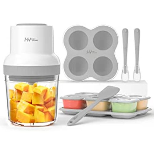 Baby Food Maker, HEYVALUE 13-in-1 Baby Food Processor Set for Baby Food, Fruit, Vegatable, Meat, Baby Food Blender with Baby Food Containers, Baby Food Freezer Tray, Silicone Spoons, Silicone Spatula (Gray)