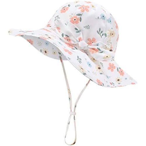 Baby Girl Sun Hat Summer Beach Hats with UPF 50+ Toddler Infant with Wide Brim Strap Outdoor Bucket Hat