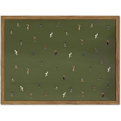Modern Tiny Golf Players Wall Art Minimalist Golf Course Wall Decor Picture, Outdoor Golfer Sporty Poster Canvas Print Painting for Living Room Bedroom 12x16 inch Wood Framed