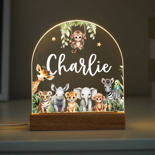 Personalised LED Animal Lamp, Kids Night Light Gift, Safari Jungle Animals Light, Birthday Gifts for Kids, Kids Bedroom Nursery Table Light