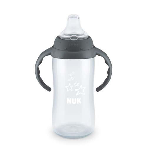 NUK Large Learner Tritan Cup, Soft Spout, 10 Ounce, Gray Star, 1 Count