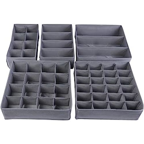 Underwear Organizer, 5 Set Foldable Fabric Underwear Drawer Organizer and Sock Organizer, Drawer Organizers for Clothing, Storage Bins for Underwear, Sock, Bra and Tie