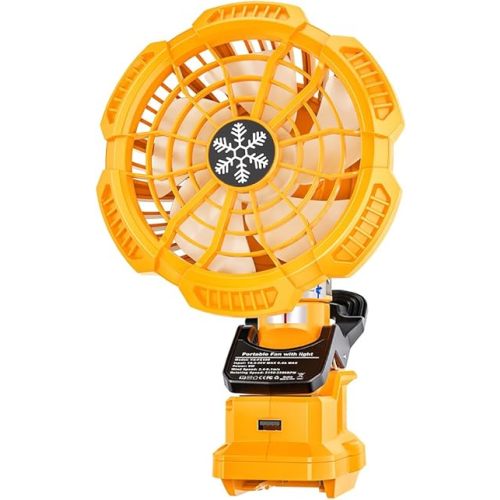 WaxPar Clip Fan Compatible with Dewalt 20V Battery, 3 in 1 Camping Fan Cordless Clamp with USB Port 3 Speed Settings, Clamping Capacity, Adjustable Head