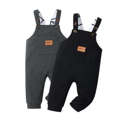 Baby Boy Bib Overalls Button Suspender Pants Plain Romper Loose Jumpsuit Solid Straps Trousers Sets 3-6 Months