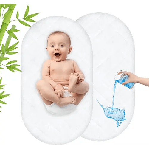 Waterproof Bassinet Mattress Pad Protector Cover Compliable with 4moms Mamaroo Sleep Bassinet, Ultra Soft, Breathable and Comfortable, 2 Pack