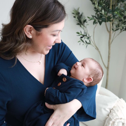 Dark Navy Waffle Bamboo Knit Maternity Robe