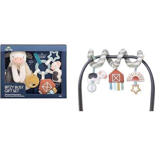 Itzy Ritzy Farm Toy Gift Set - includes Cow Lovey & Farm-Themed Car Seat and Stroller Toy & Spiral Car Seat & Stroller Activity Toy - Stroller & Car Seat Toys for Ages 0 Months and Up