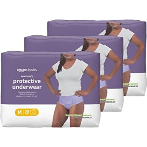 Amazon Basics Incontinence & Postpartum Underwear for Women, Maximum Absorbency, Medium, 60 Count, 3 Packs of 20, Lavender (Previously Solimo)