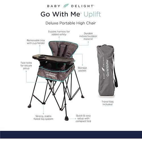 Baby Delight Go with Me Uplift Deluxe Portable High Chair, Indoor and Outdoor,Slate Grey