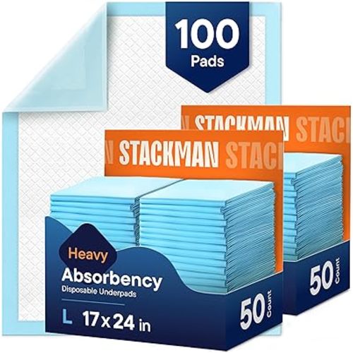 Chucks Pads Disposable [100-Pack] Multi-Purpose Pee Pads - Incontinence Underpads for Dog, Puppy & Diaper Changing Table Pad for Baby 17" x 24" Bed & Chair Liners - Pet Potty Training Pads