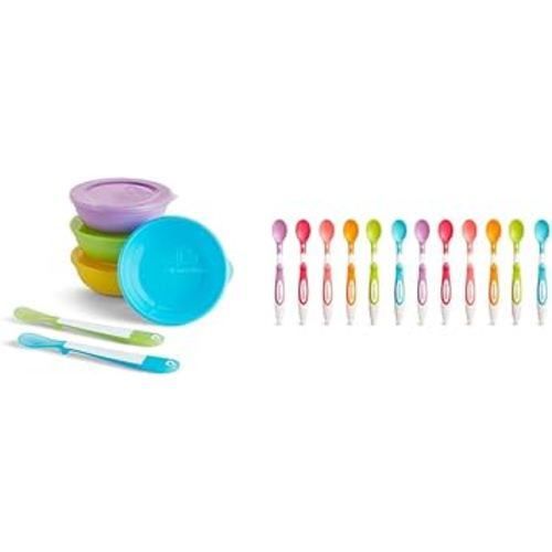 Munchkin® Love-a-Bowls™ 10 Piece Baby Feeding Set, Includes Bowls with Lids and Spoons, Multicolor & Soft Tip™ Infant Spoons, 12 Count (Pack of 1)