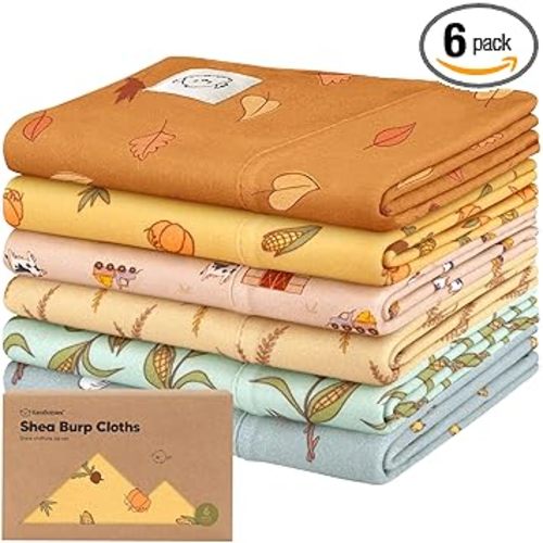 Organic Burp Cloths Baby Boy, Girl - 6-Pack Large 100% Cotton Burping Cloths for Babies, Spit Up Rags, Super Absorbent, Ultra Soft Newborn Rag, Gender Neutral, Machine Washable, Durable (Countryside)