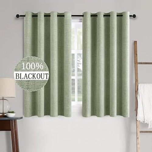 MIULEE Linen Texture Curtains for Bedroom Solid 100% Blackout Thermal Insulated Sage Green Curtains Grommet Room Darkening Drapes for Living Room Nursery 52x63 Inch (2 Panels)