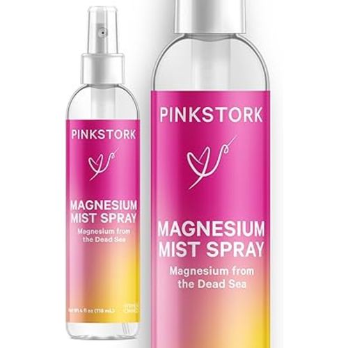 Pink Stork Magnesium Spray Mist - Pure Magnesium Chloride Body Spray for Occasional Morning Sickness, Calm, Stress, & Sleep - Fast-Absorbing, Pregnancy Must Haves, 200 mg per 6 Sprays, 4 oz Unscented