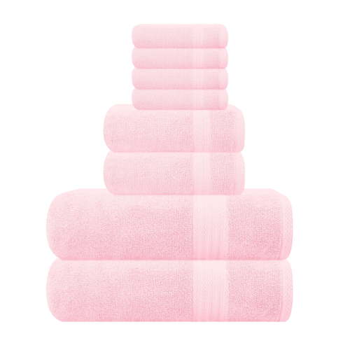 GLAMBURG Ultra Soft 8-Piece Towel Set - 100% Pure Ringspun Cotton, Contains 2 Oversized Bath Towels 27x54, 2 Hand Towels 16x28, 4 Wash Cloths 13x13 - Ideal for Everyday use, Hotel & Spa - Pink