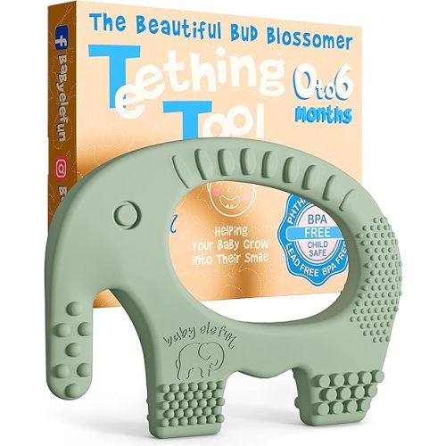Teething Toy for Babies Age 0 to 6 Months - Baby Elefun 5x Pain Relief Smart Teether - Zero Developmental Delay Silicone Baby Teething Toy Ring - Cute Infant Shower Gift Chew Toys for Babies