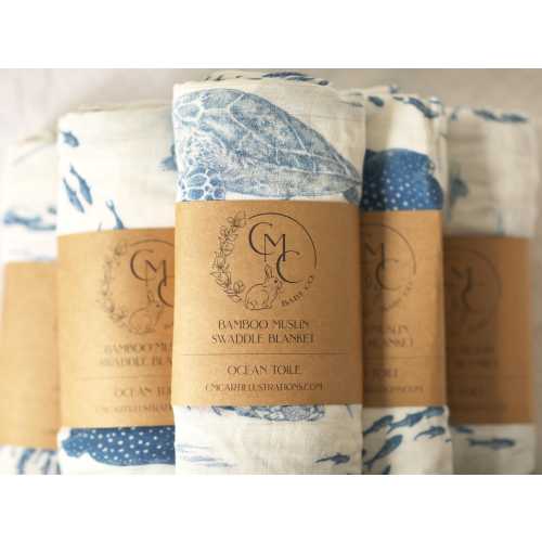 Ocean Toile Baby Muslin Swaddle Gift for Newborn Receiving Blanket Baby Swaddle Under the Sea Baby Shower Gift Newborn Coming Home Blanket