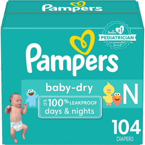 Baby Dry Diapers Newborn - Size 0, 104 Count, Absorbent Disposable Diapers