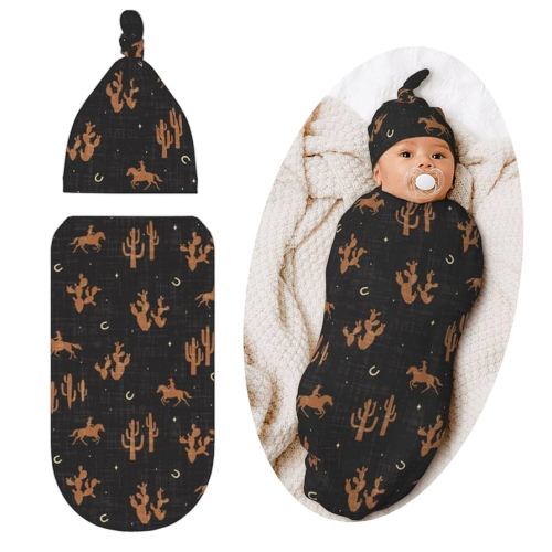 Retro Western Swaddle Blanket, Unisex Baby Stuff, Soft Sleeping Bag Sack, Retro Cowboy Baby Items Stuff