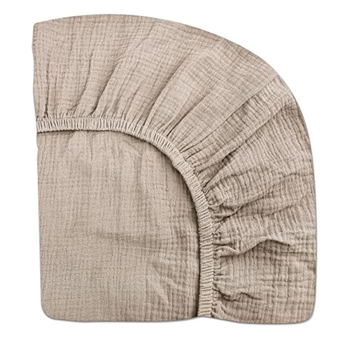 Mini Crib Sheets for Baby Boy Girl, Neutral Mini Crib Mattress Sheet 24" x 38", Muslin Nursery Bedding Soft and Breathable Comfort(Beige)
