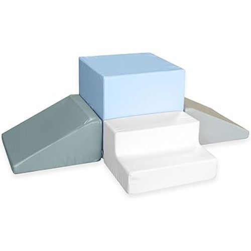 Foamnasium Gymnasium, Indoor Foam Playset, 4 Piece Soft Toddler and Active Kids Play Foam Climber for Crawling, Climbing, Sliding and Jumping, Made in the US, Pewter Multi