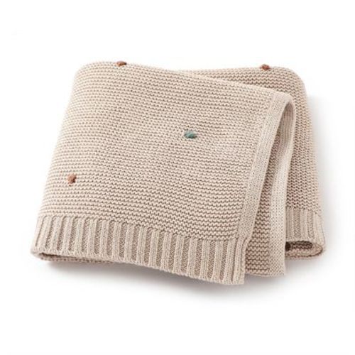 MyKids-USA Hot Selling Knitted Solid Color Baby Blanket With Hand-Embroidered Pom Poms: Spring/Summer Collection