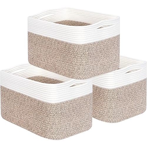 MINTWOOD Design 3-Pack Storage Baskets for Shelves, Playroom and Classroom Basket, Book Decorative Cube Bins, Woven Closet Organizers, Baby Nursery Baskets, Light Brown