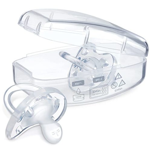 Chicco PhysioForma 100% Soft Silicone One Piece Pacifier for Babies aged 0-6 months | Orthodontic Nipple Supports Breathing | BPA & Latex Free | Reusable Sterilizing Case | Clear, 2 Count (Pack of 1) - Clear Two Pack - 0 - 6 months
