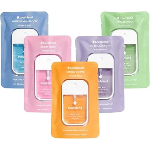 Touchland Power Mist Hydrating Hand Sanitizer Spray, TOP 5 Set (Applelicious, Sandalwood, Lavender, Berry, Citrus), 1 FL. OZ. Travel Size (Set of 5)