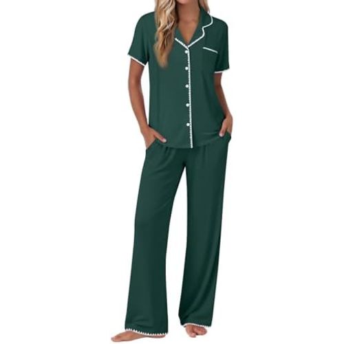 Ekouaer Pajamas for Women Set Button Up Soft Pjs Short Sleeve 2 Piece Lounge Sets Comfy Sleepwear