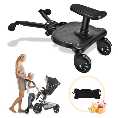 ZGROCK Universal Stroller Board 2 in 1 Sit and Stand Stroller Glider Board with Detachable Seat and Portable Carrying Bag Buggy Board for 99% Strollers Holds Children Up to 55 LBS Black
