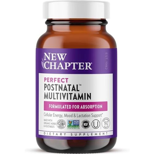 New Chapter, Postnatal Vitamins Lactation Supplement, Complete Multivitamin with Fermented Vitamin D3 + B Vitamins, Made with Organic Vegetables & Herbs, Non-GMO Ingredients, 192 Count