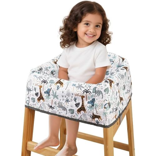 Baby High Chair Cover Restaurant with Strap Pads & 3-Point Harness, Machine Washable, Waterproof Portable Highchair Covers for Eating, Travel, Home Use - Fits Wooden Chairs, Green Forest