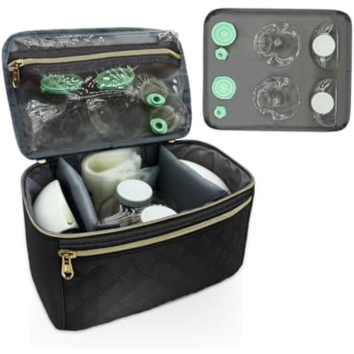 Wearable Breast Pump Bag for Elvie and Medela Pumps - Compact, Travel-Friendly Pump carrying case with Waterproof Mat - Ideal for Working Moms (Black)