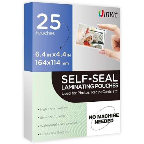 Amazon.com : Uinkit 25 Pack 4x6 Inch Self Sealing Laminating Pouches, Waterproof Lamination Pouches, Permanent Adhesive 10mil Thickness No Need Machine (4.5x6.5Inchesx25Pack) : Office Products