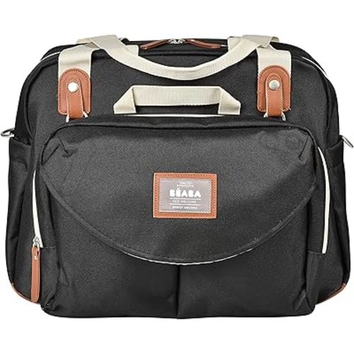 BEABA Geneva Diaper Bag, Multifunction Baby Diaper Bag, Includes Removable Strap for Stroller, Changing Pad, and Insulated Pouch, (Black)
