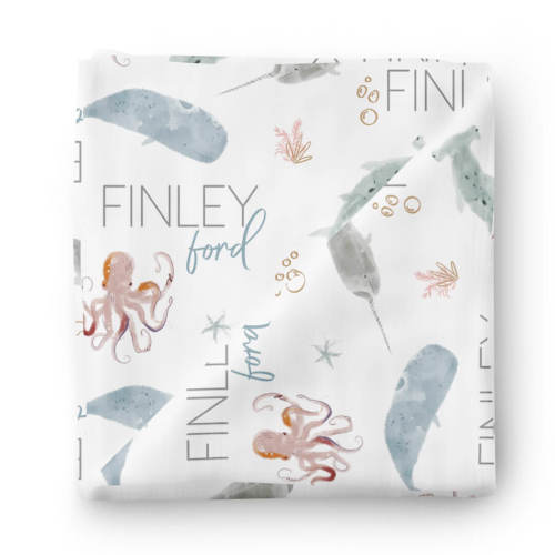 Sea Life Personalized Baby Name Swaddle Blanket
