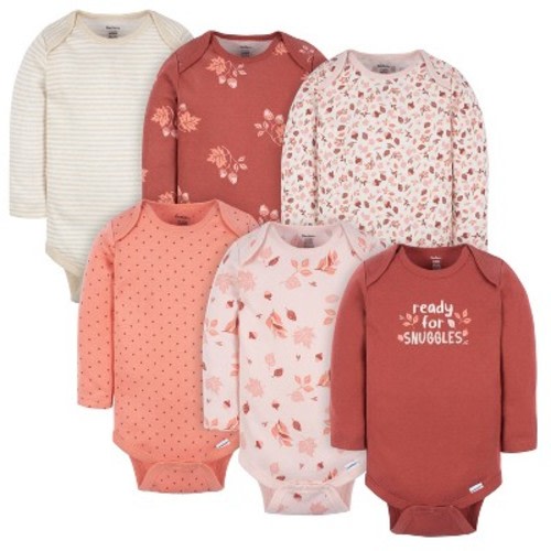 Gerber Baby Girls' Long Sleeve Onesies® Bodysuits, 6-Pack, Color: Leaves, Size: 0-3 months