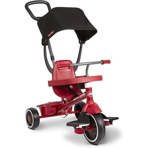 Radio Flyer Pedal & Push 4-in-1 Stroll ' N Trike®, Red Tricycle, for Toddlers Ages 1-5 (Amazon Exclusive), Toddler Bike Large
